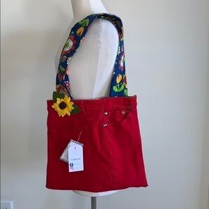 Upcycled Denim Purse Red Floral